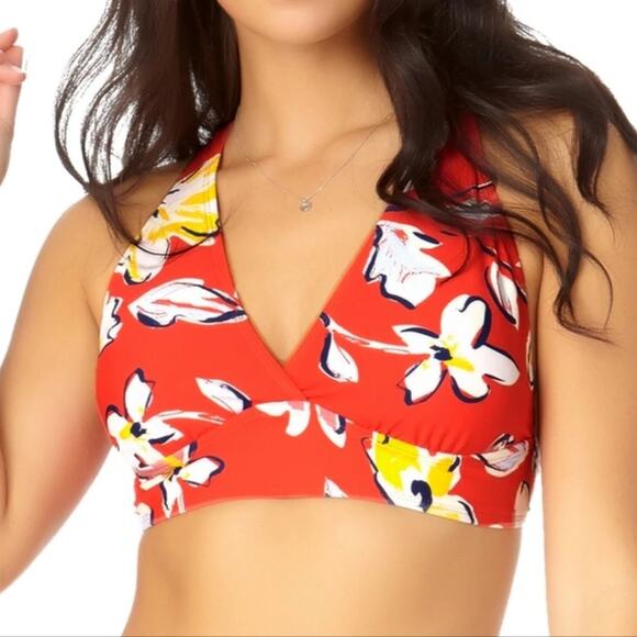 Catalina Bikini Set Red Floral Tie Back Top High Waisted Bottom Swim Small NEW - Picture 2 of 12